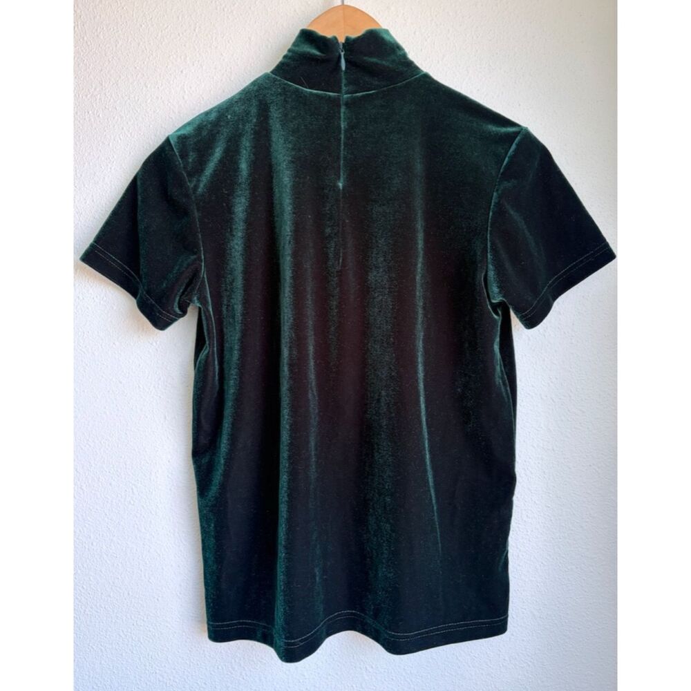 GAP Vintage 90s Emerald Green Velvet Turtleneck Short Sleeve Top Womens Small
